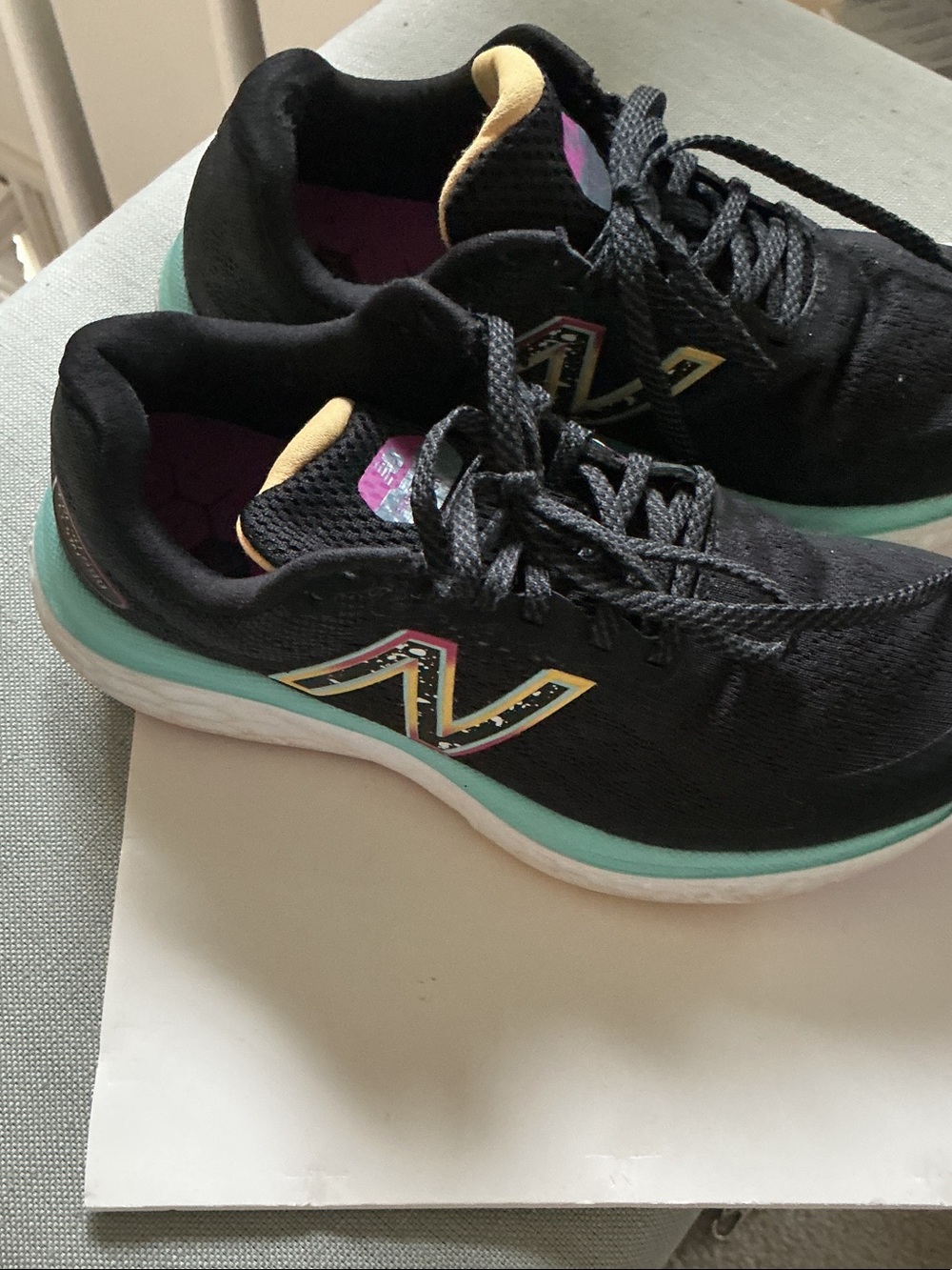 New Balance Black Running Shoes with Mint Trim and Purple Inner